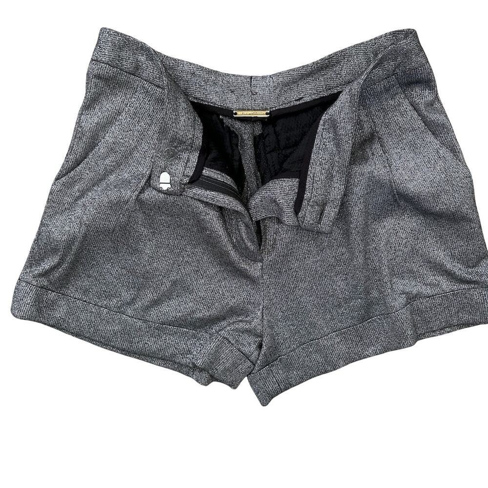 Rebecca Minkoff Pleated Silver Metallic Trouser Shorts XS Glam Coquette Dance RM - Picture 5 of 10